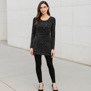 NEW Hannah Black Floral Mesh Long Sleeve Velvet Top Size Large